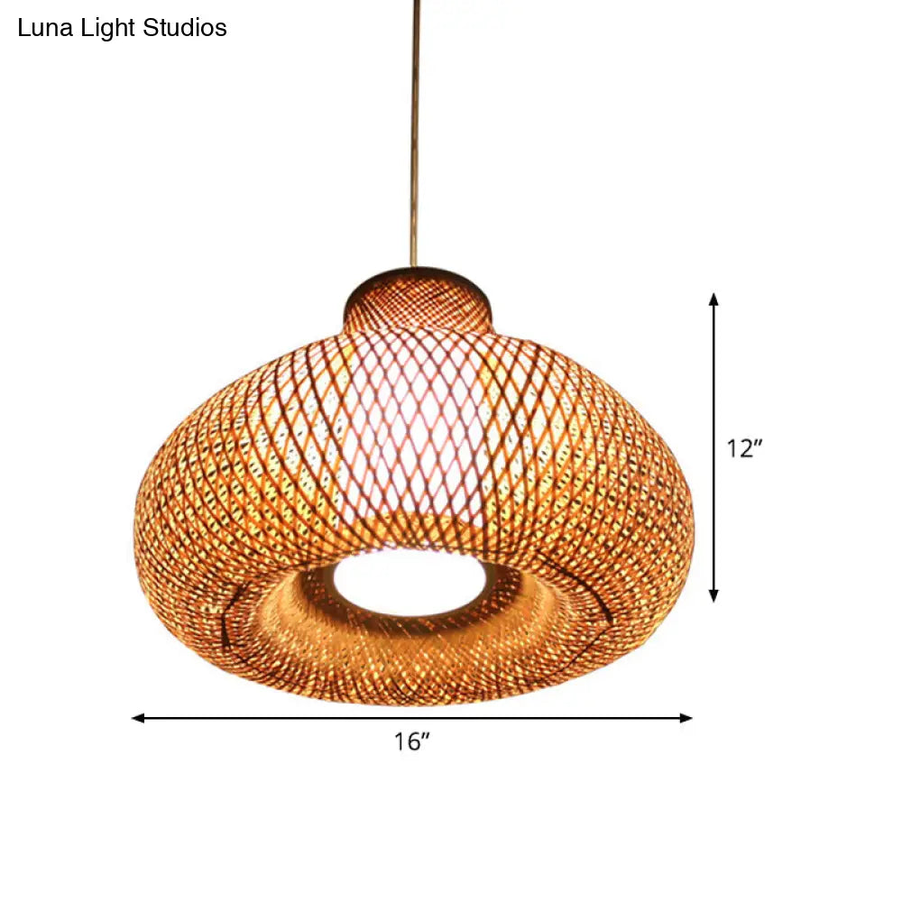 Bamboo Ceiling Lamp - Flaxen Hanging Pendant For Dining Room Chinese Design 1 Bulb