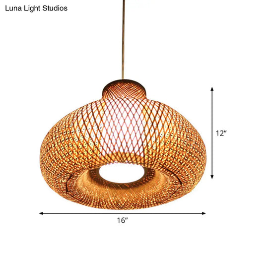 Bamboo Ceiling Lamp - Flaxen Hanging Pendant For Dining Room Chinese Design 1 Bulb