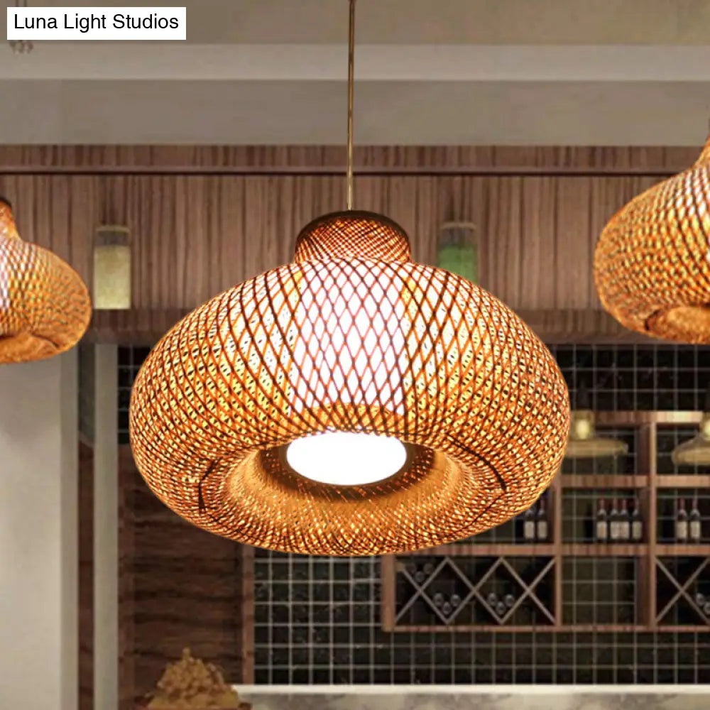 Bamboo Ceiling Lamp - Flaxen Hanging Pendant For Dining Room Chinese Design 1 Bulb