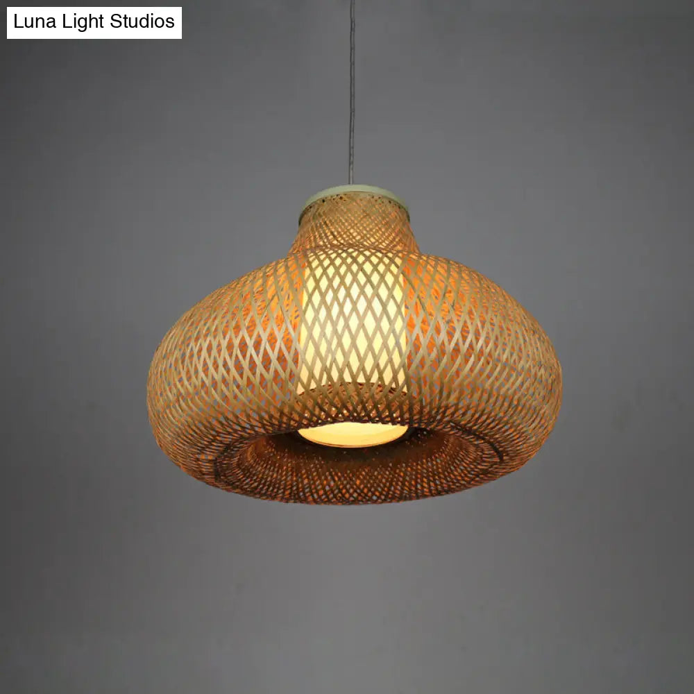 Bamboo Ceiling Lamp - Flaxen Hanging Pendant For Dining Room Chinese Design 1 Bulb