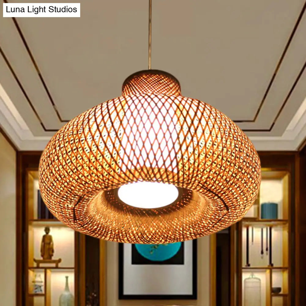 Bamboo Ceiling Lamp - Flaxen Hanging Pendant For Dining Room Chinese Design 1 Bulb