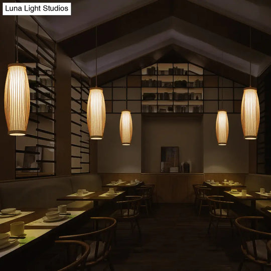 Bamboo Ceiling Pendant Light - Modern Wood Hanging Fixture For Restaurants