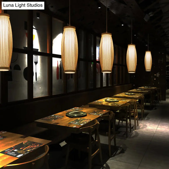 Bamboo Ceiling Pendant Light - Modern Wood Hanging Fixture For Restaurants