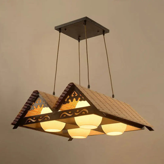 Bamboo Chinese Island Pendant Light For Triangle Roof Restaurant In Wood 4 /