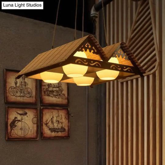 Bamboo Chinese Island Pendant Light For Triangle Roof Restaurant In Wood