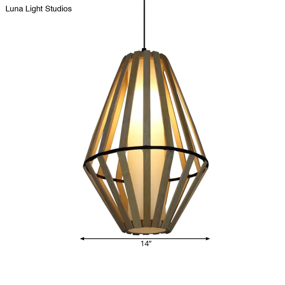 Bamboo Cone Lantern Ceiling Lamp - Asian Style Wood Pendant Light 11/14 Width