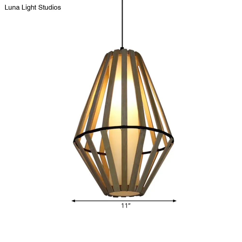 Bamboo Cone Lantern Ceiling Lamp - Asian Style Wood Pendant Light 11/14 Width