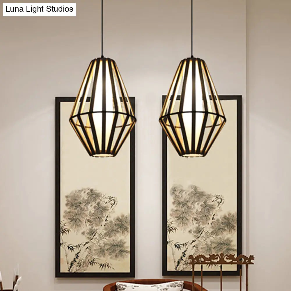 Bamboo Cone Lantern Ceiling Lamp - Asian Style Wood Pendant Light 11/14 Width