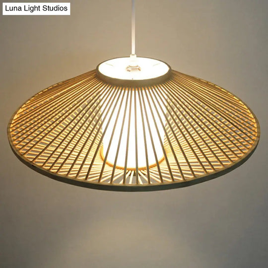 Bamboo Conical Cage Pendant Lamp - Contemporary Wood Ceiling Light