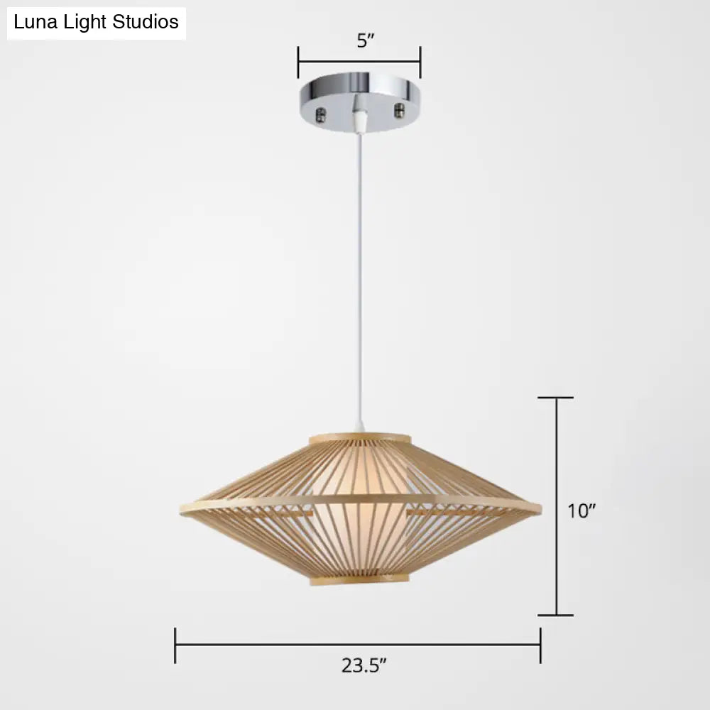 Bamboo Conical Cage Pendant Lamp - Contemporary Wood Ceiling Light