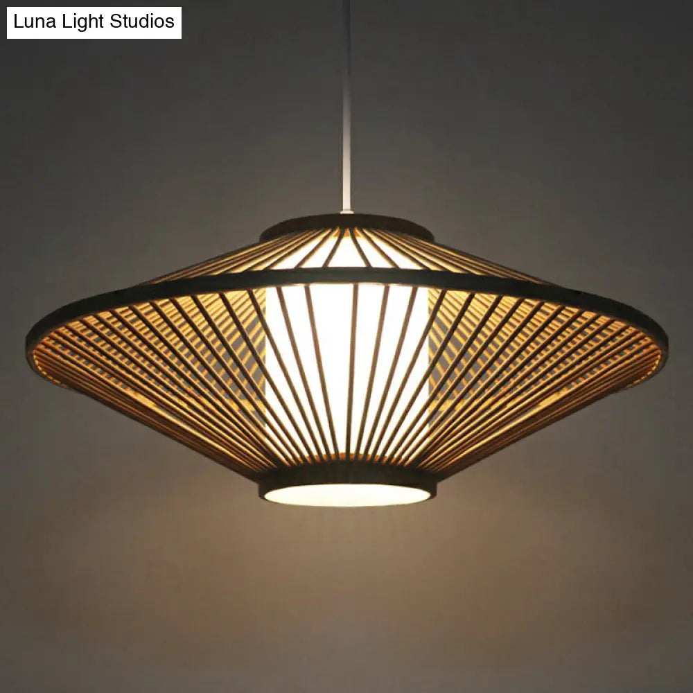 Bamboo Conical Cage Pendant Lamp - Contemporary Wood Ceiling Light