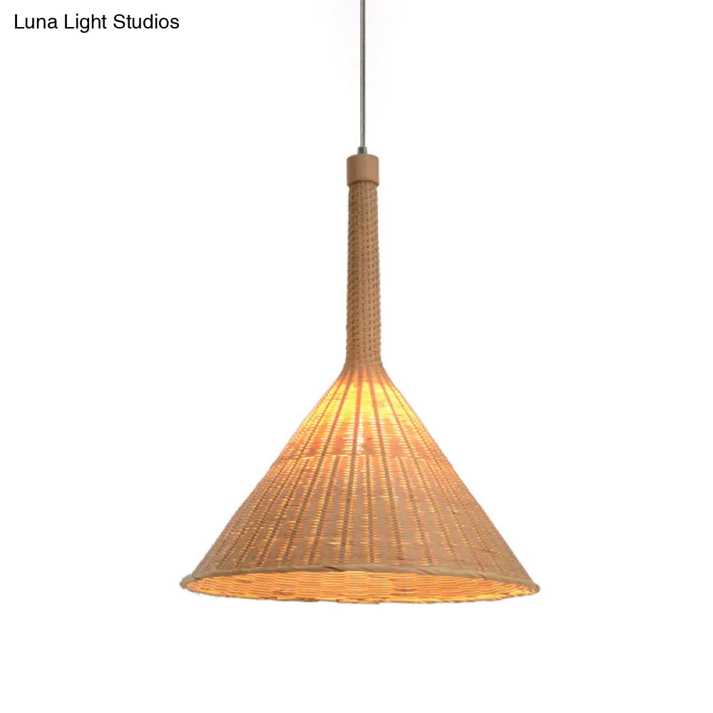 Bamboo Conical Ceiling Lamp: Flaxen Pendant Light For Tearoom With Asian Influence