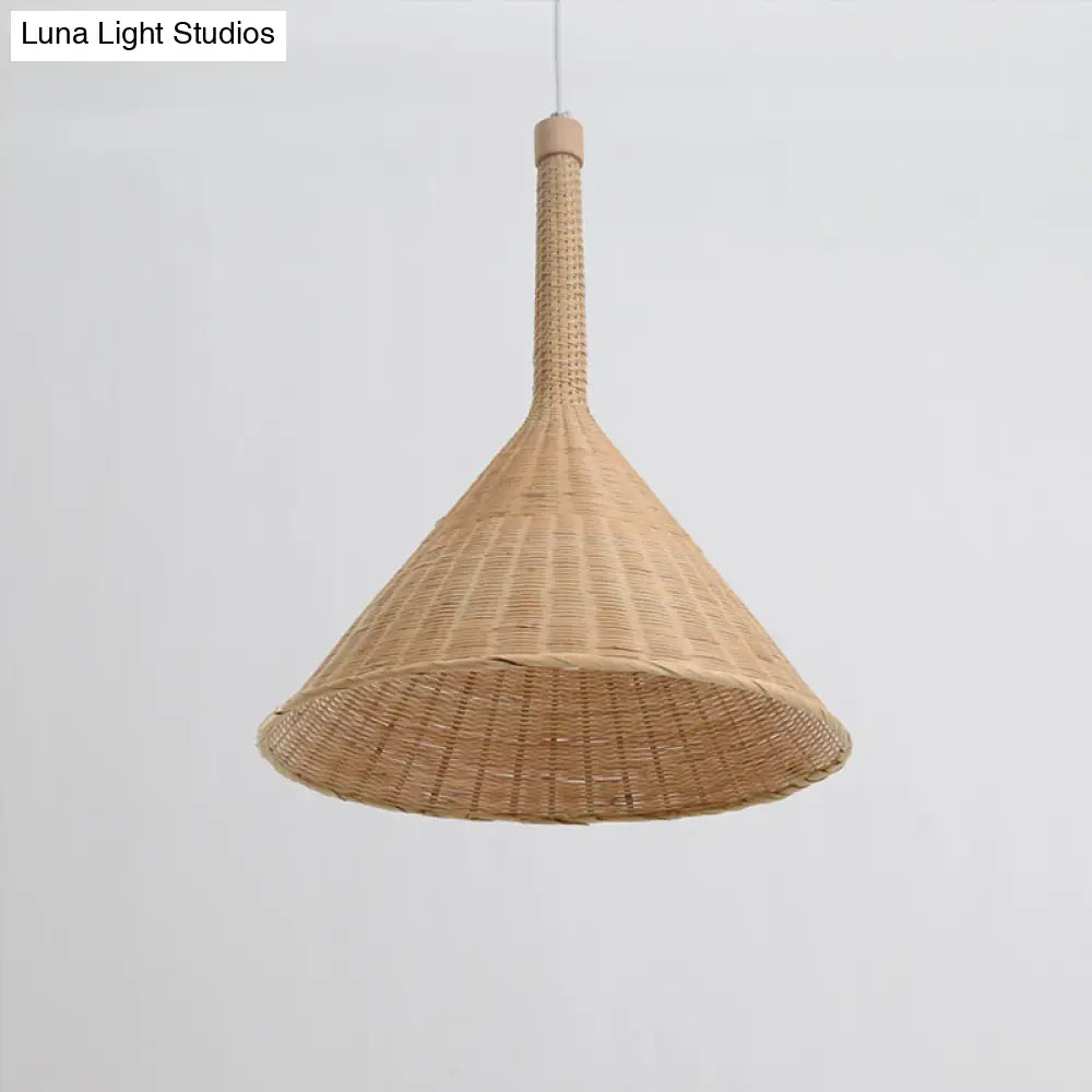 Bamboo Conical Ceiling Lamp: Flaxen Pendant Light For Tearoom With Asian Influence