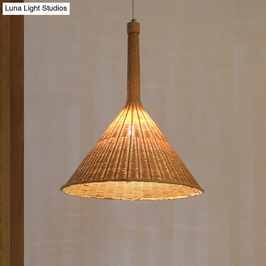 Bamboo Conical Ceiling Lamp: Flaxen Pendant Light For Tearoom With Asian Influence