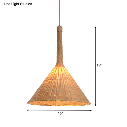 Bamboo Conical Ceiling Lamp: Flaxen Pendant Light For Tearoom With Asian Influence