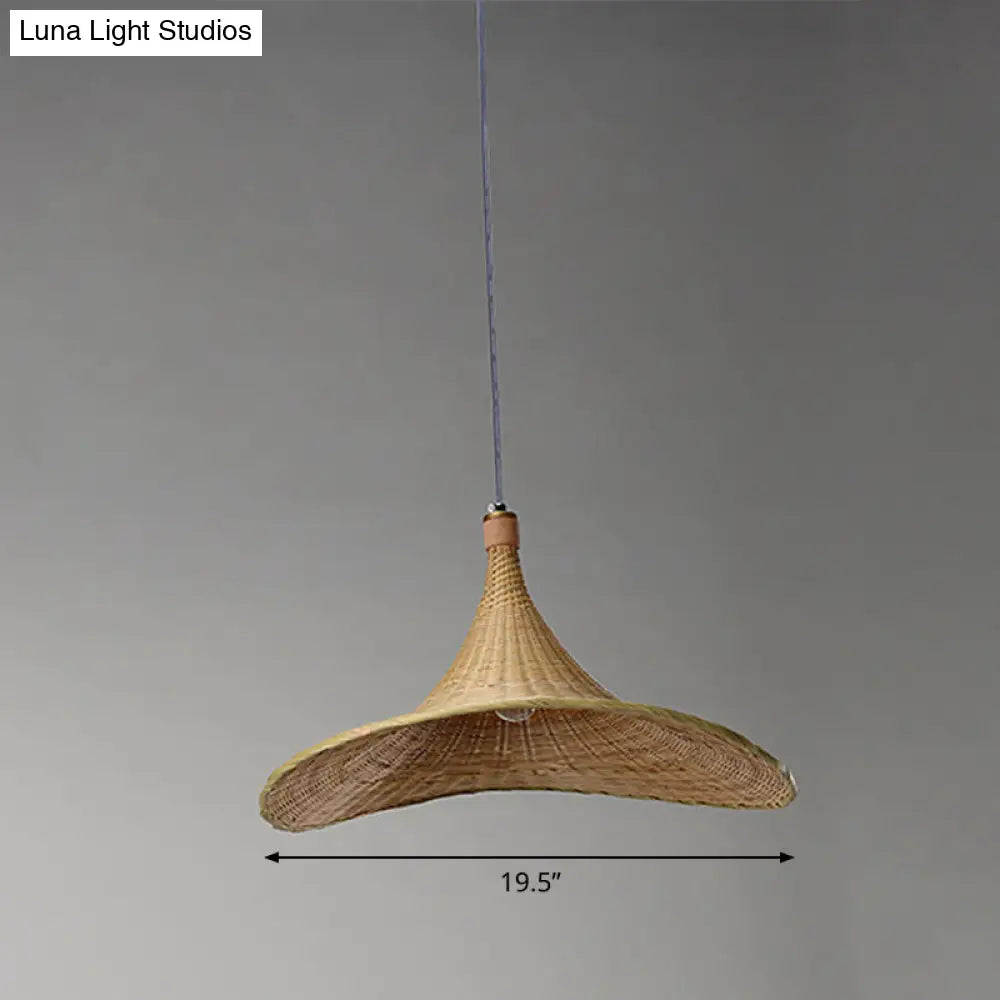 Bamboo Contemporary Suspension Pendant - 16’/19.5’ W 1-Light Indoor Hanging Lamp In Beige