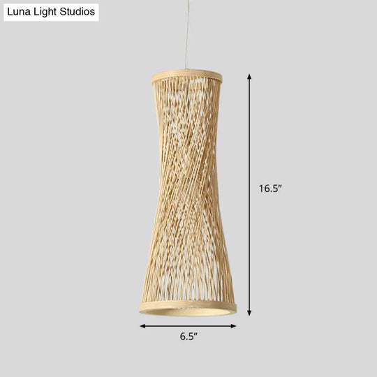 Bamboo Curved Pendant Light - 1 Beige Fixture For Dining Room