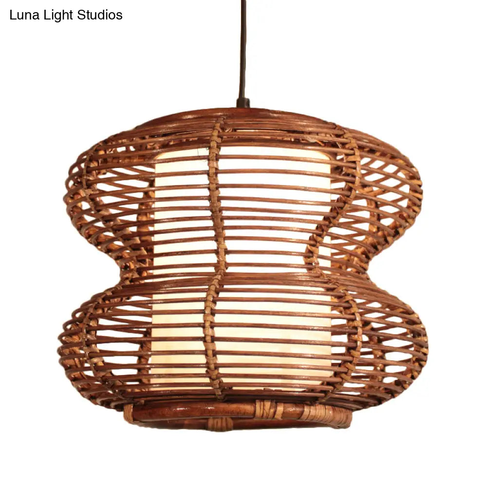 Bamboo Curved Pendant Light With Chinese Down Lighting In Brown