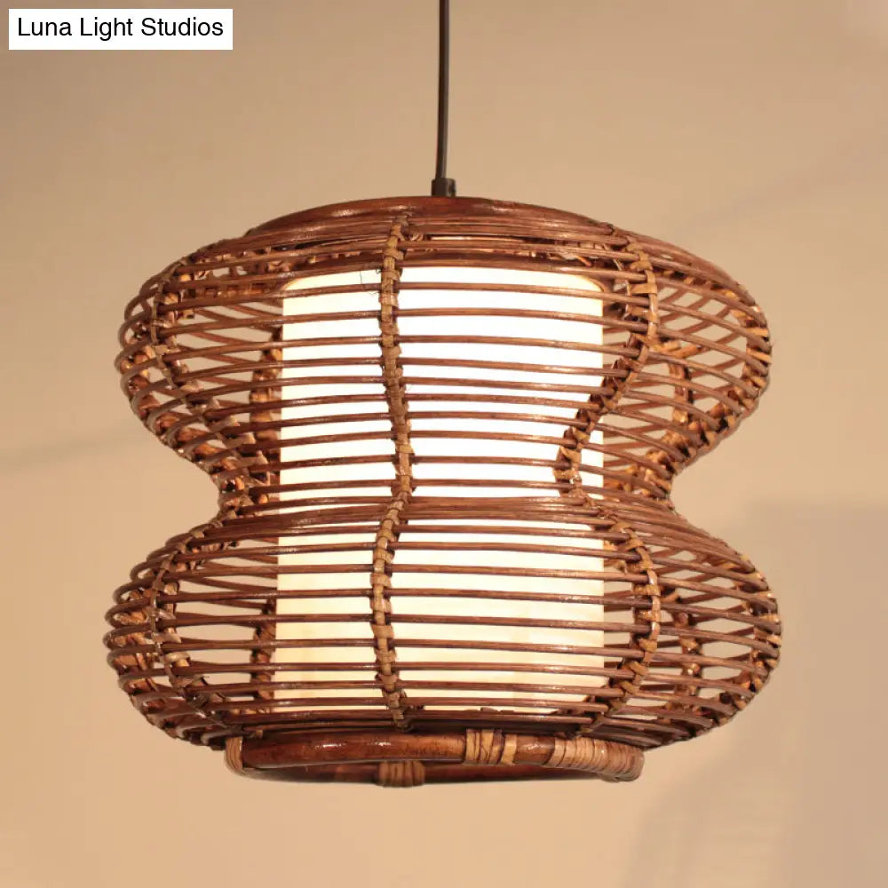 Bamboo Curved Pendant Light With Chinese Down Lighting In Brown