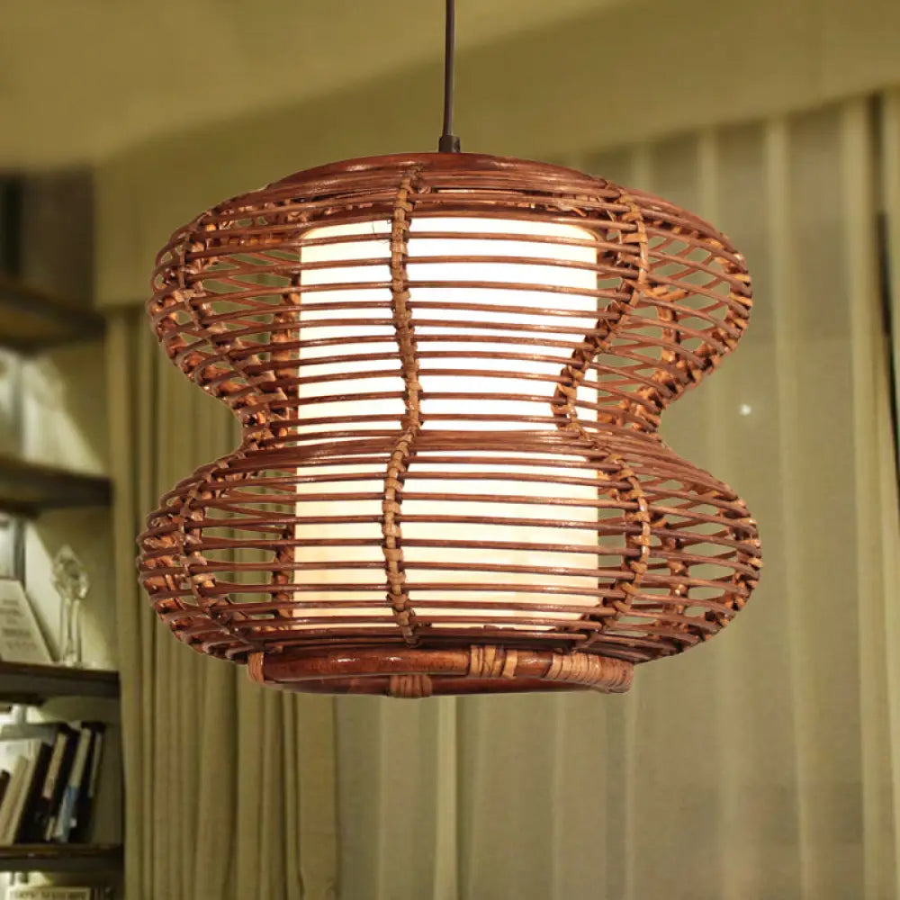 Bamboo Curved Pendant Light With Chinese Down Lighting In Brown