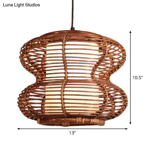 Bamboo Curved Pendant Light With Chinese Down Lighting In Brown