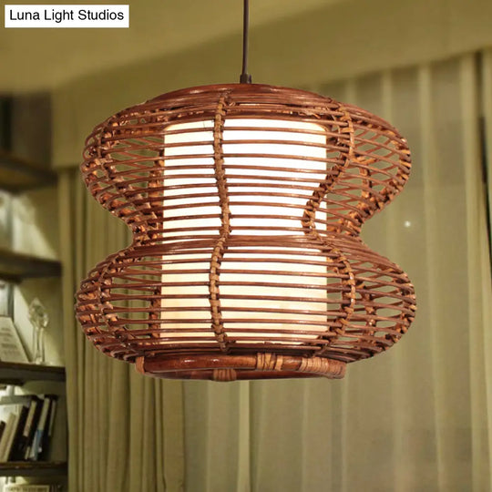 Bamboo Curved Pendant Light With Chinese Down Lighting In Brown