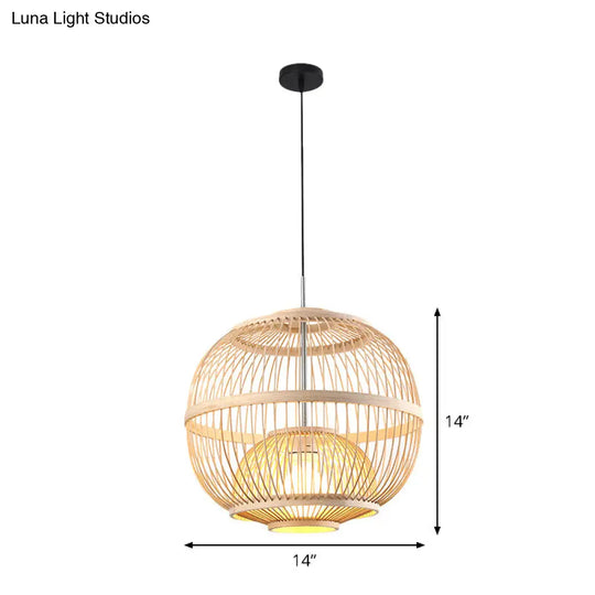 Japanese Style Bamboo Pendant Light In Beige For Restaurant - Single Bulb Ceiling Hanging Fixture