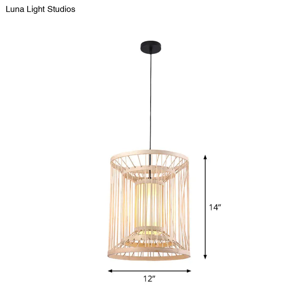 Japanese Style Bamboo Pendant Light In Beige For Restaurant - Single Bulb Ceiling Hanging Fixture