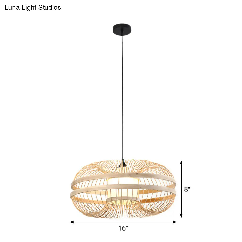 Japanese Style Bamboo Pendant Light In Beige For Restaurant - Single Bulb Ceiling Hanging Fixture