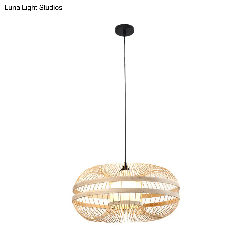 Japanese Style Bamboo Pendant Light In Beige For Restaurant - Single Bulb Ceiling Hanging Fixture