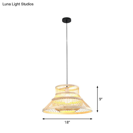 Japanese Style Bamboo Pendant Light In Beige For Restaurant - Single Bulb Ceiling Hanging Fixture