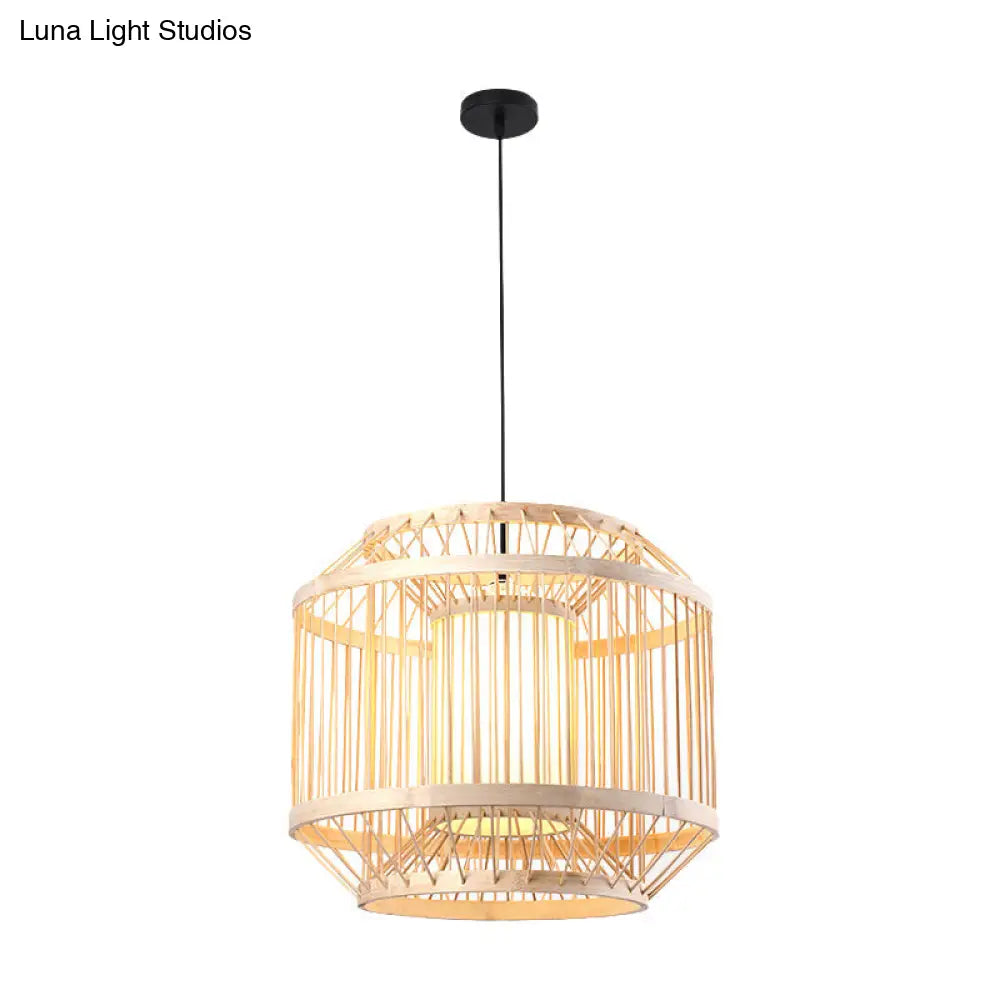 Japanese Style Bamboo Pendant Light In Beige For Restaurant - Single Bulb Ceiling Hanging Fixture /