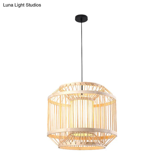 Japanese Style Bamboo Pendant Light In Beige For Restaurant - Single Bulb Ceiling Hanging Fixture /