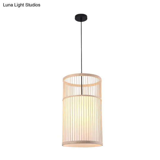 Japanese Style Bamboo Pendant Light In Beige For Restaurant - Single Bulb Ceiling Hanging Fixture /