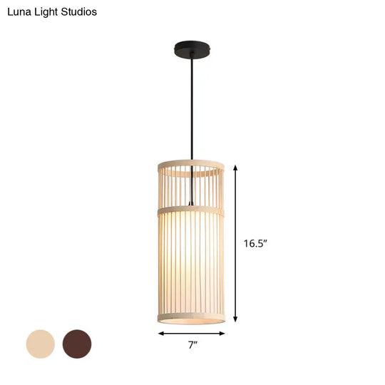 Bamboo Cylinder Pendant Light - Modern Style Beige/Coffee 1-Light Suspension Lamp