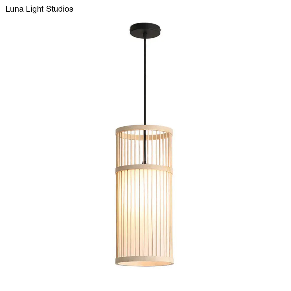 Bamboo Cylinder Pendant Light - Modern Style Beige/Coffee 1-Light Suspension Lamp