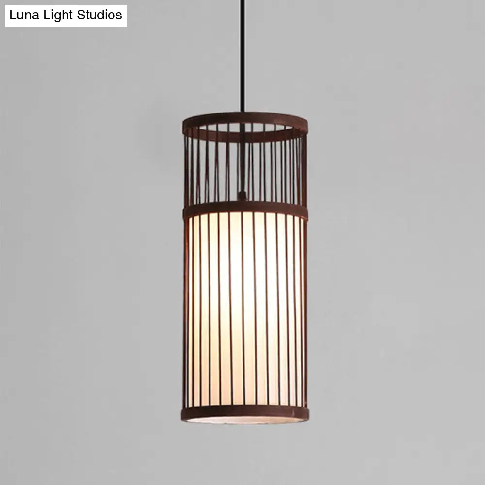 Bamboo Cylinder Pendant Light - Modern Style Beige/Coffee 1-Light Suspension Lamp