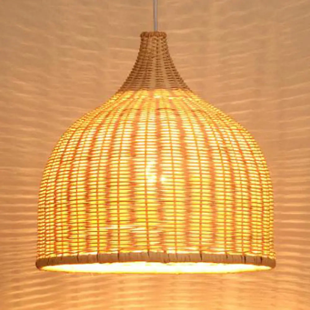 Bamboo Domed Farmhouse Pendant Lamp: Hand-Knitted Beige - 1 Light / 10