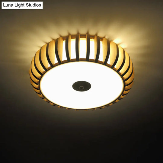 Bamboo Donut Flush Mount 3-Bulb Ceiling Chandelier - 17/21 Wide Traditional Wood Design / 21