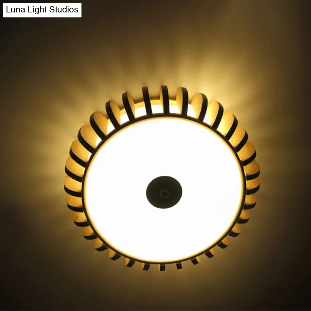 Bamboo Donut Flush Mount 3-Bulb Ceiling Chandelier - 17/21 Wide Traditional Wood Design