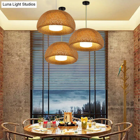 Bamboo Double-Decker Pendant Light With Milk White Glass Shade - Perfect For Restaurant Aisles