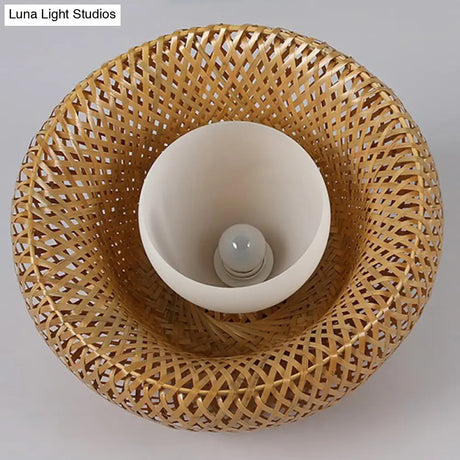 Bamboo Double-Decker Pendant Light With Milk White Glass Shade - Perfect For Restaurant Aisles