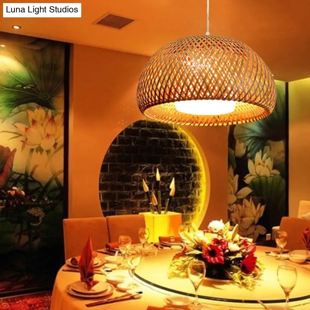 Bamboo Double-Decker Pendant Light With Milk White Glass Shade - Perfect For Restaurant Aisles