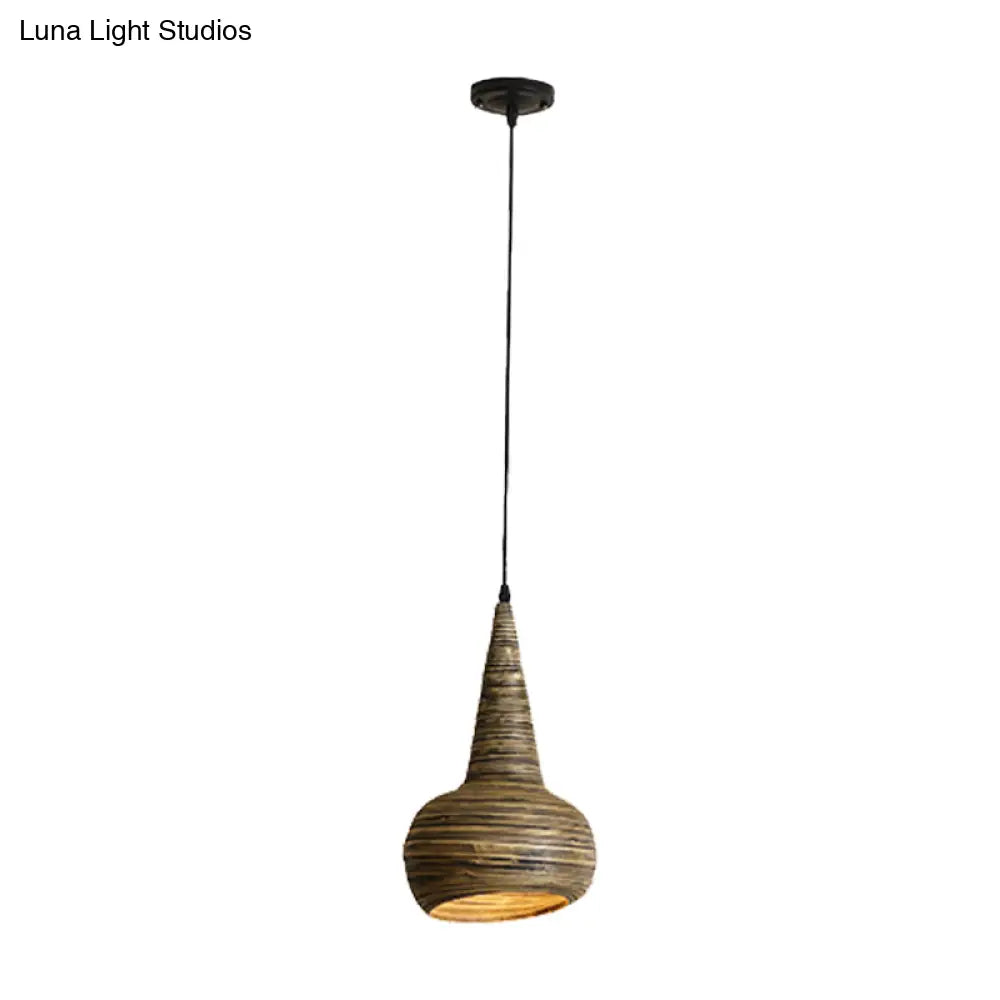 Bamboo Down Lighting Pendant Lamp In Modern Urn Shape Brown - Perfect For Restaurants