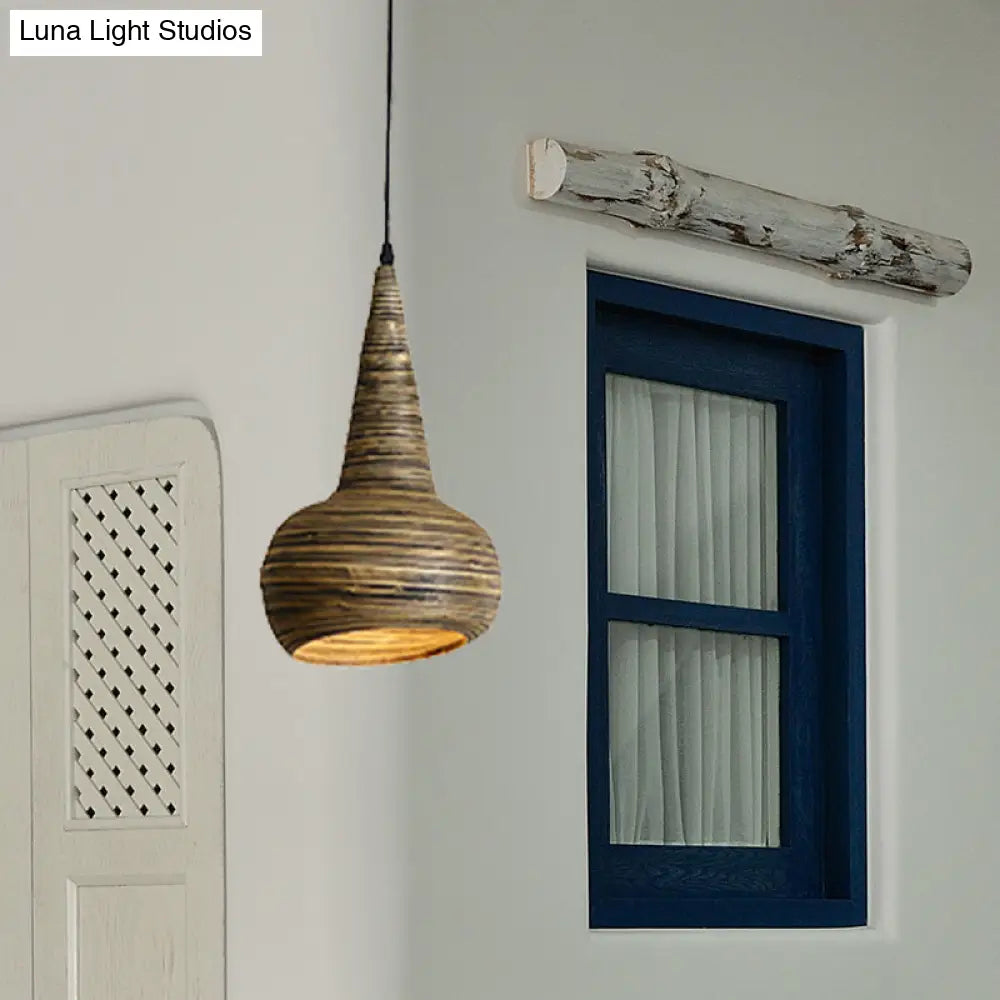 Bamboo Down Lighting Pendant Lamp In Modern Urn Shape Brown - Perfect For Restaurants