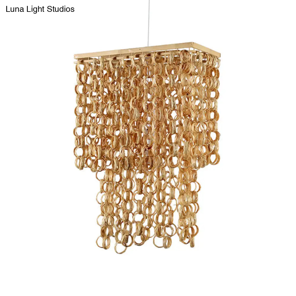 Chinese Tassel Bamboo Drop Pendant Hanging Lamp - Single Light Beige 16/19.5 Wide Dining Room