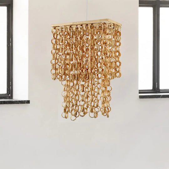 Bamboo Drop Pendant Single Light Hanging Lamp For Dining Room - 16’/19.5’ Wide Beige Color / 19.5’