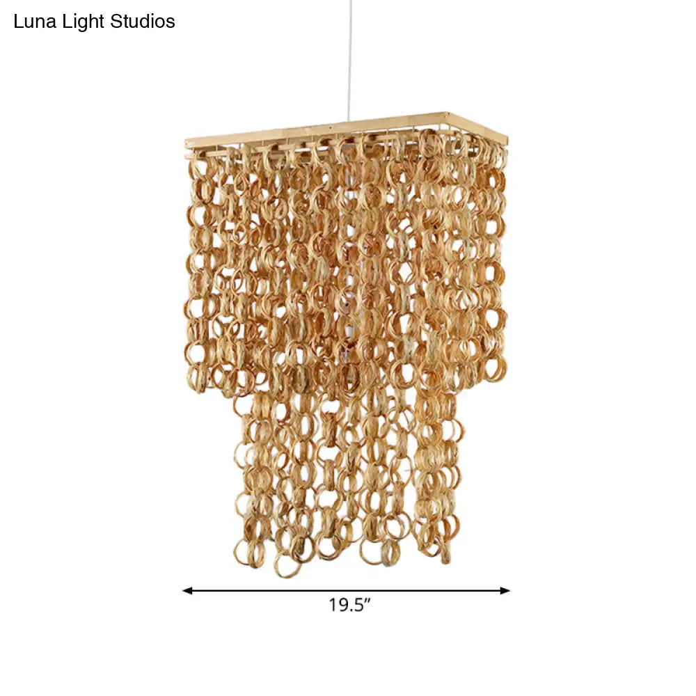 Bamboo Drop Pendant Single Light Hanging Lamp For Dining Room - 16’/19.5’ Wide Beige Color