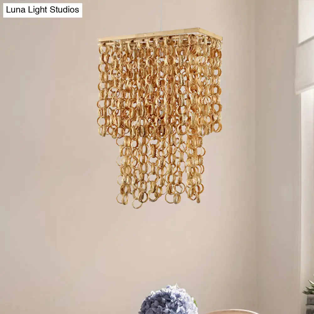 Bamboo Drop Pendant Single Light Hanging Lamp For Dining Room - 16’/19.5’ Wide Beige Color