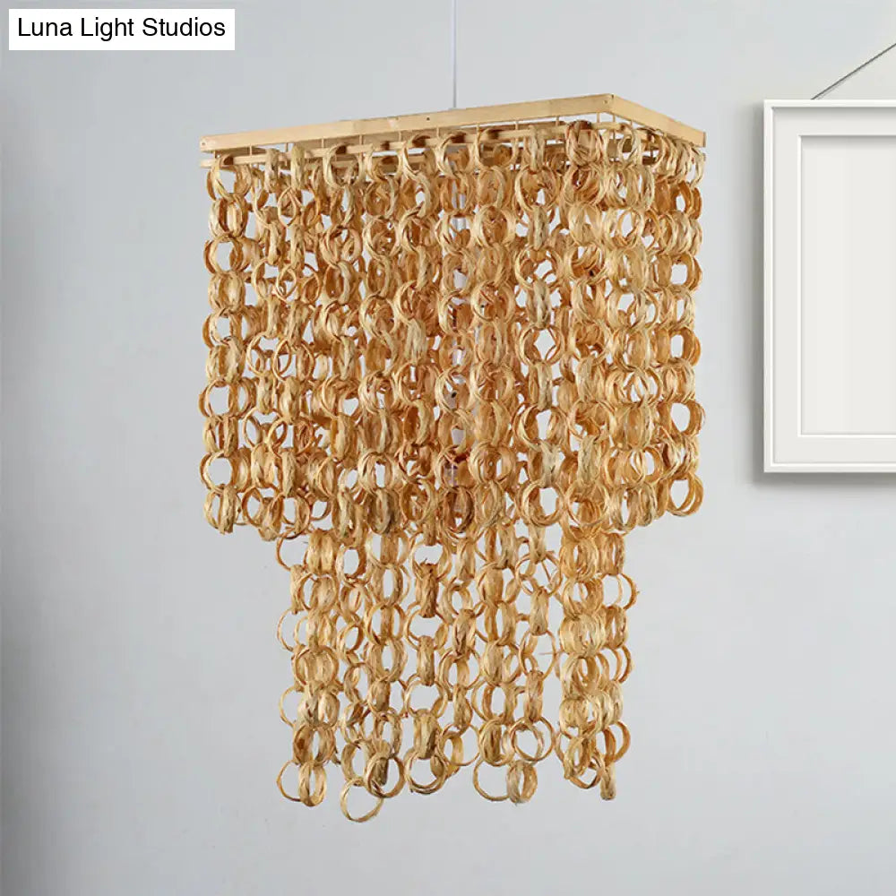 Bamboo Drop Pendant Single Light Hanging Lamp For Dining Room - 16’/19.5’ Wide Beige Color